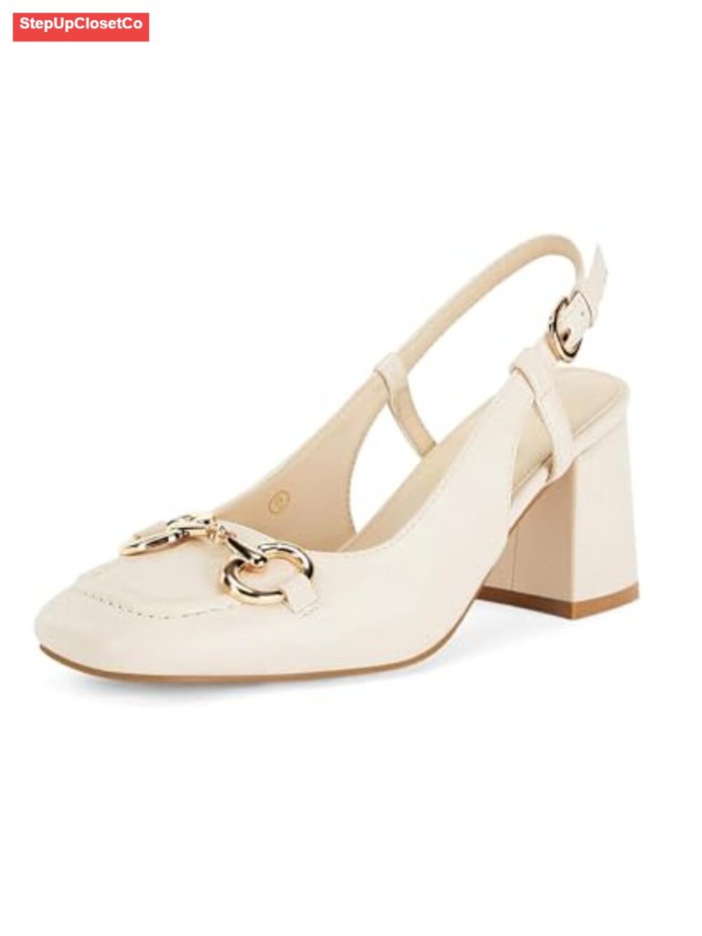 Women's Slingback Block Heels Square Toe Dress Work Shoes Slip on Buckle Strap